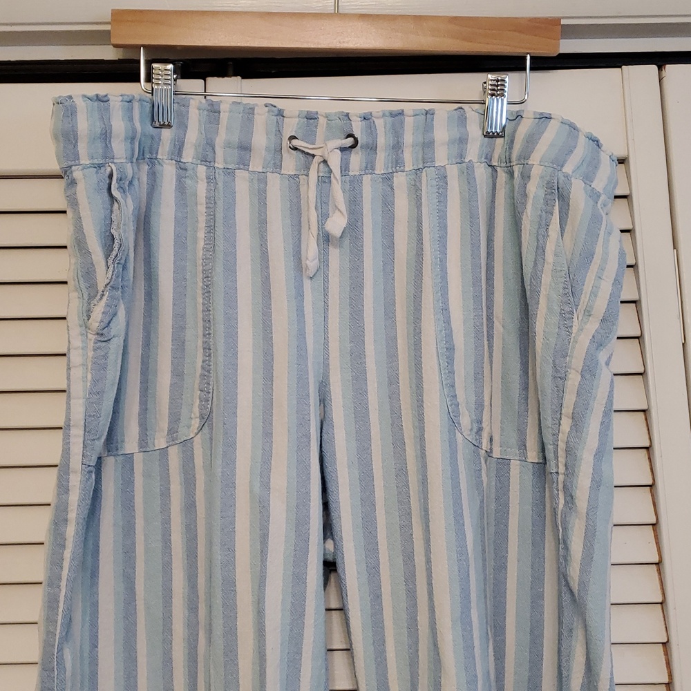 Purple & More Linen Blend Blue And White Striped Pants, Size XL - Picture 2 of 8